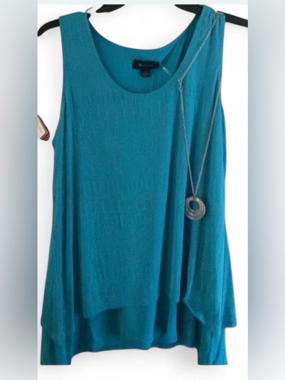 Teal Asymmetrical Tank Top/necklace /large /AB studio
